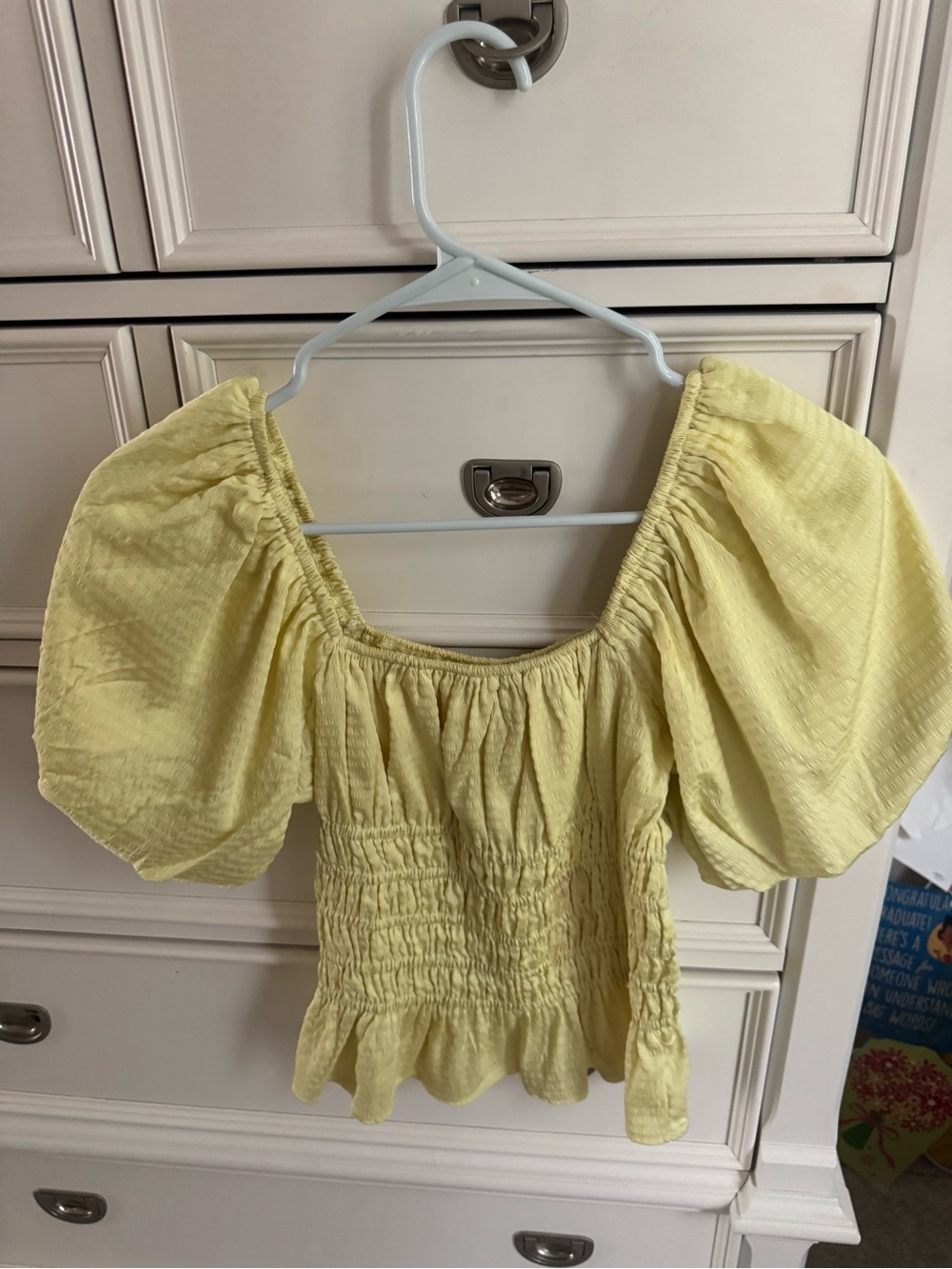 Line & Dot Lemon Yellow Puff Sleeve Smocked Top
